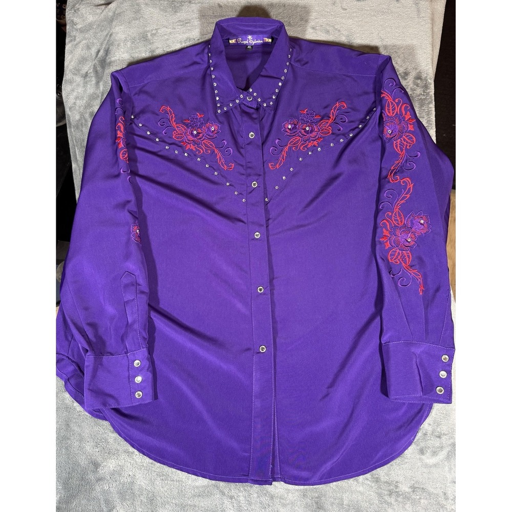Royal Splendor Shirt Mens XL Purple Embroidered Rhinestone Western Snap Top